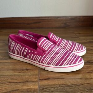 EUC Lauren Ralph Lauren Pink and Cream Striped Janis Slip-Ons shoes size 7